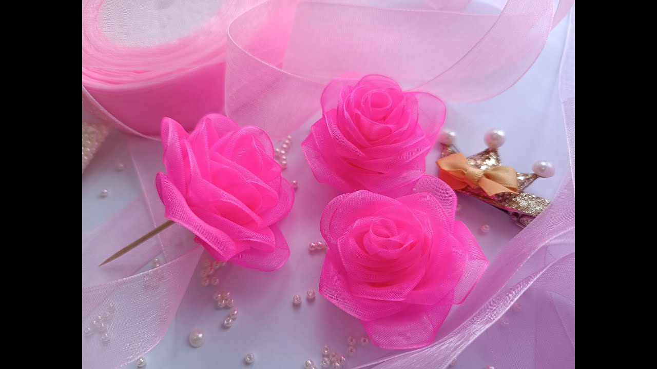 Неоновые розы из органзы / DIY ORGANZA FLOWERS. Neon organza roses
