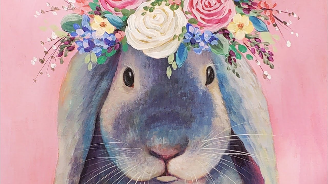 Boho Bunny Rabbit with Flowers Acrylic Painting LIVE Tutorial