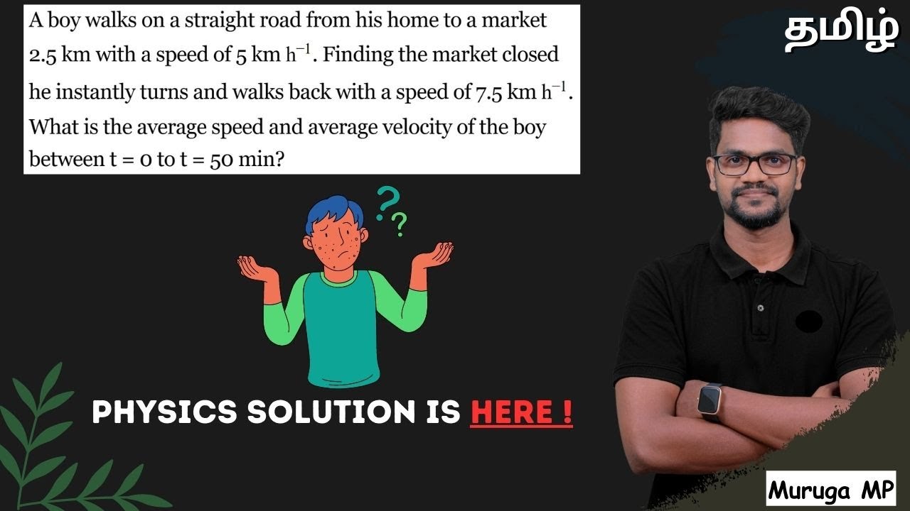 A boy walks on a straight road from his home to a market 2.5 km with a speed of 5 km h−1. Finding