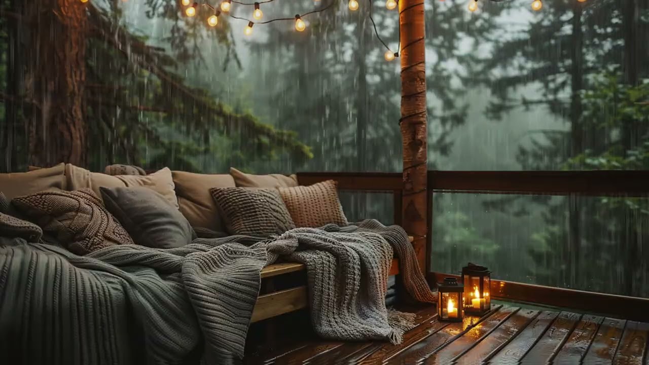 Gentle Night Rain ASMR from a Forest Balcony Wrapped in Candlelight and Winter Calm