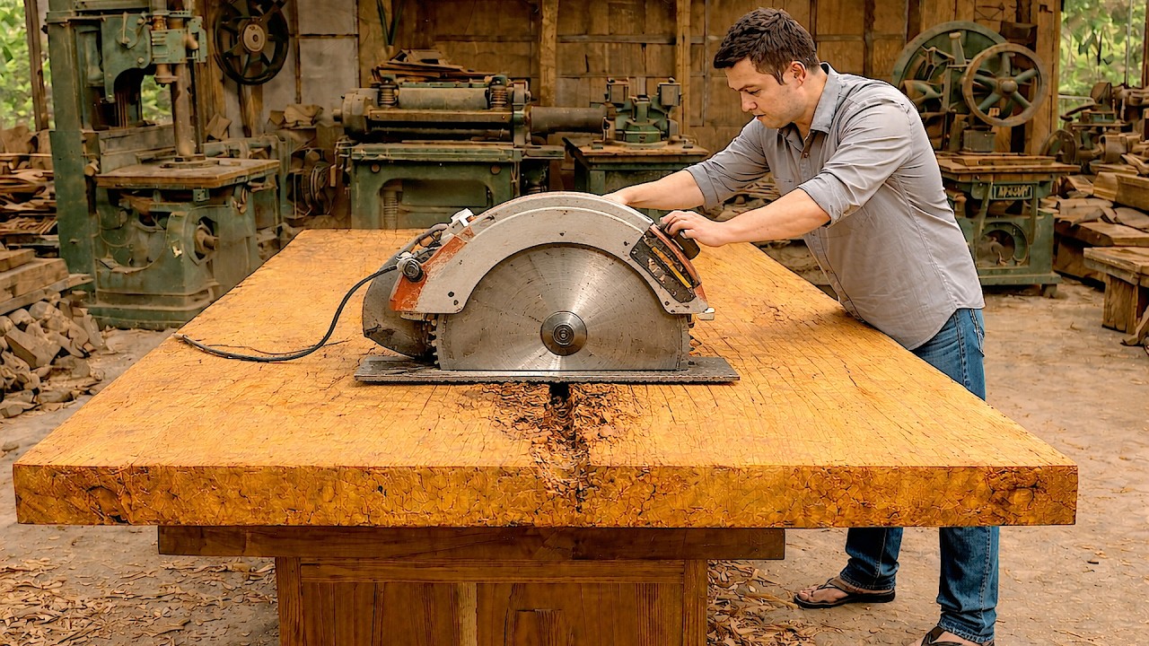 Using 200-Year-Old Mango Wood Planks to Make the Largest Dining Table