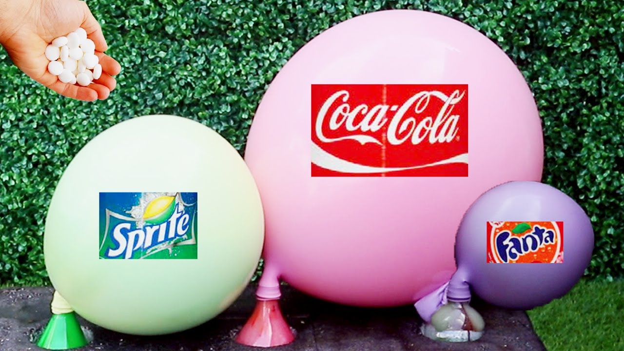 Experiment Balloons vs Coca Cola, Fanta, Sprite and Mentos