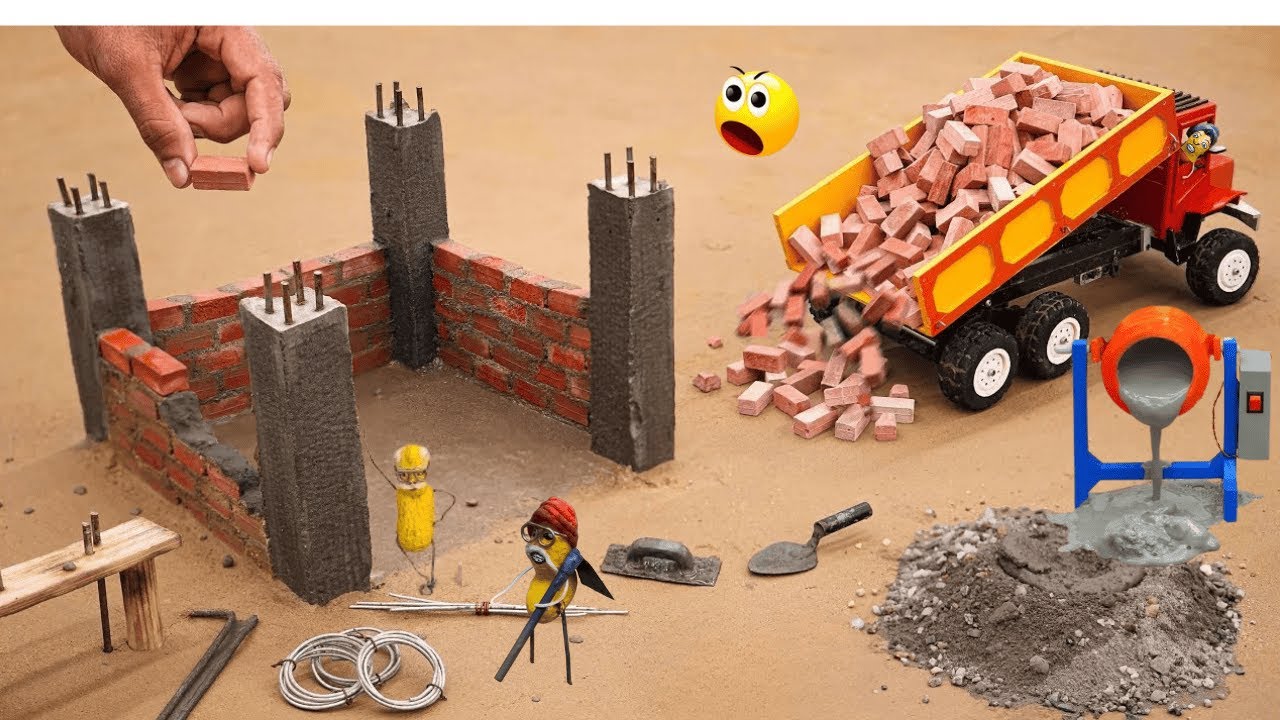 diy mini tractor cemented house construction science project | water pump using mini diesel engine