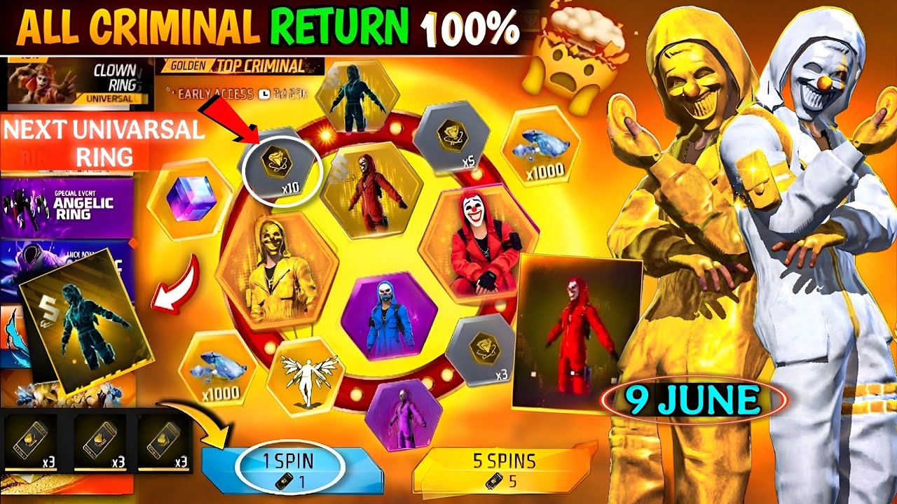 Criminal Bundle Confirm💥 Univarsal Ring Event Free Fire🥳🤯| free fire new event| ff new event