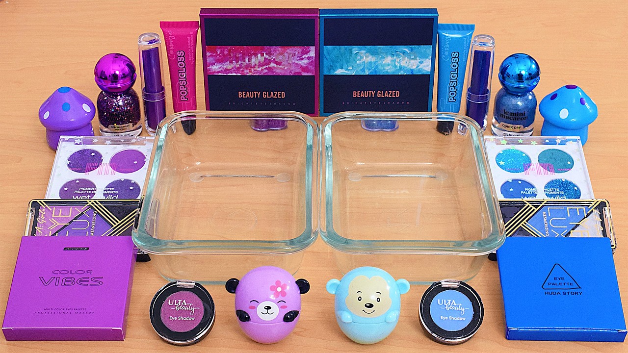 Purple vs Blue - Mixing Makeup Eyeshadow Into Slime ASMR