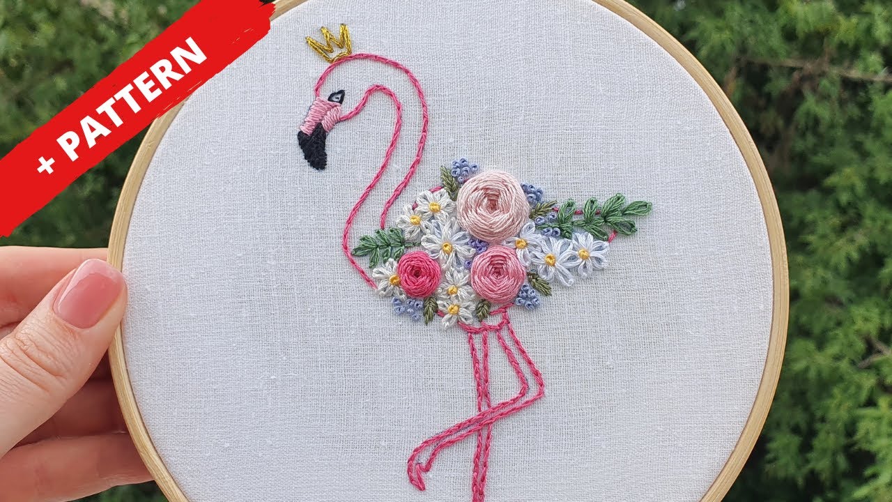 Flamingo Hand Embroidery | How to embroider Flamingo | Embroidery for Beginners