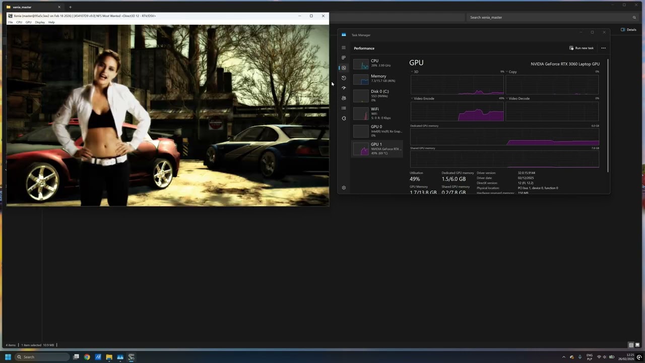 ASUS TUF Dash F15 (i7-11370H, RTX 3060) - NFS Most Wanted 2005 - Xenia Emulator Test (Feb 2026)