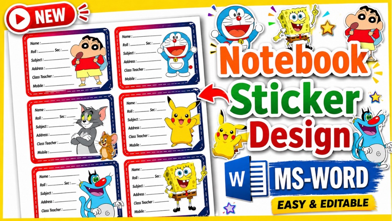 Notebook Sticker Design in Microsoft word | Sticker design for notebook
