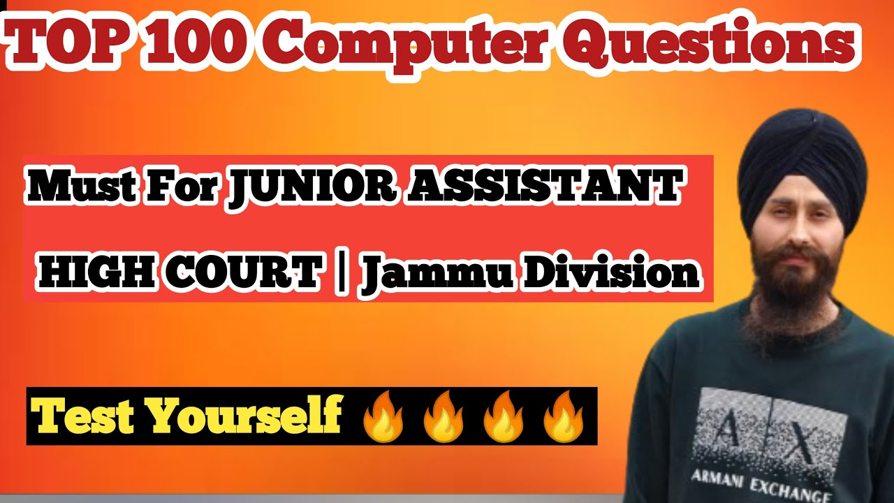 TOP 100 COMPUTERS RELATED MCQ'S FOR JUNIOR ASSISTANT HIGH COURT JAMMU DIVISION JAMMU AND KASHMIR