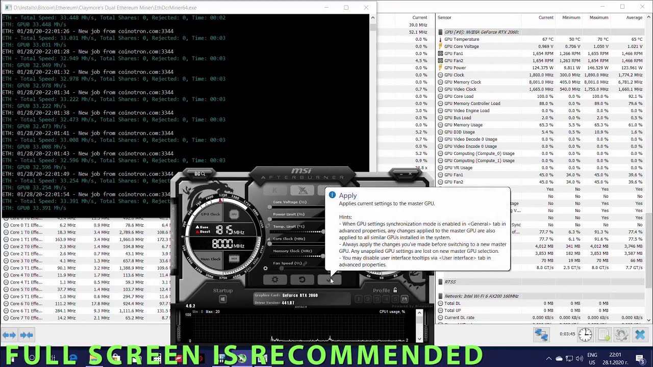 GeForce RTX 2060 ETH Ethereum Mining Hashrate With Overclock