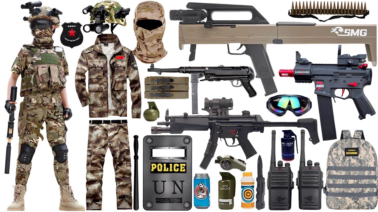 Special Forces military toy gun set unboxing, MK11 semi-automatic sniper rifle, FMG9 submachine gun