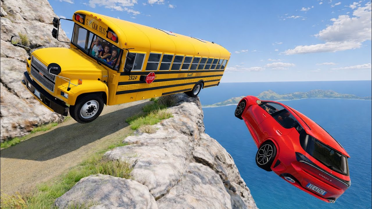 Cars Vs Bus on Cliff of Death 😱 | BeamNG.drive#209 