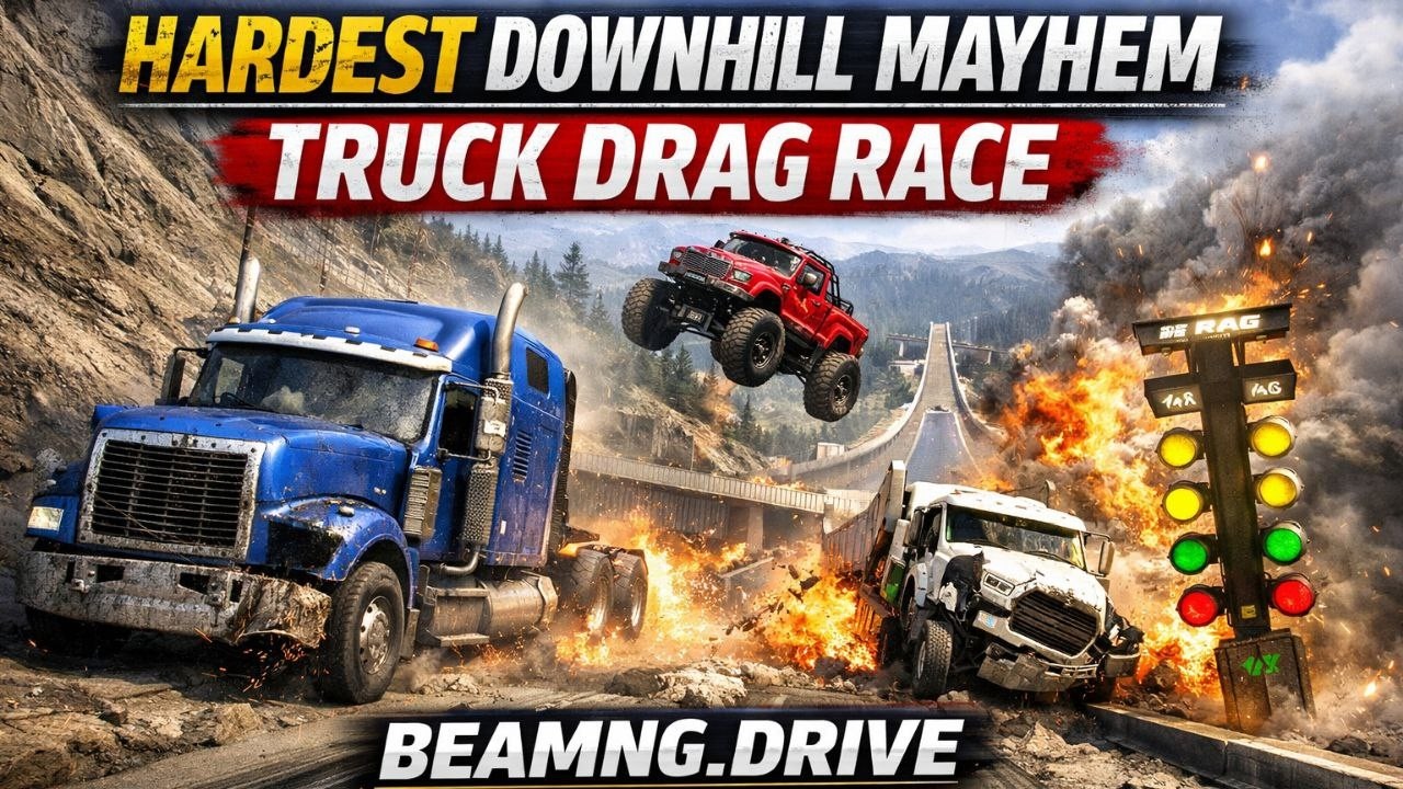 The Toughest Downhill Mayhem Truck Drag Race  --- BeamNG.Drive Survival Run