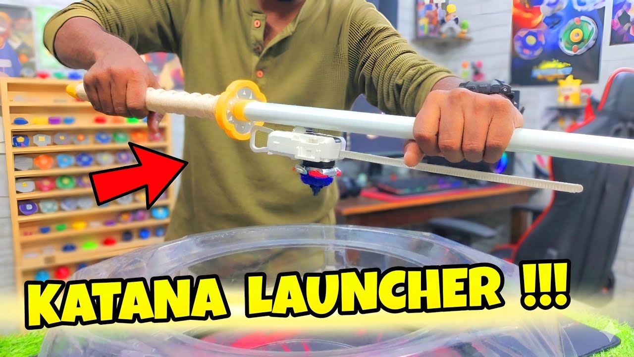 I made a KATANA beyblade LAUCHER ! pocket toon