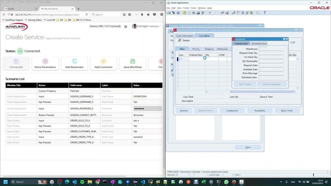 Oracle RPA - Create an Oracle Forms Automation in minutes using AuraPlayer process capture toolbar