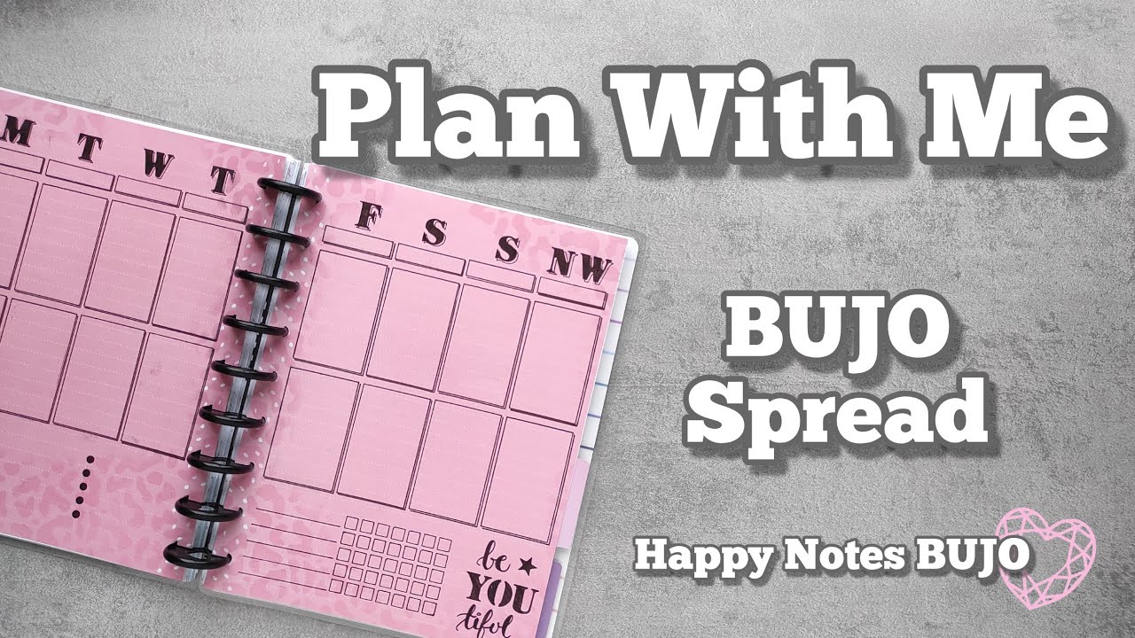 Bullet Journal Spread on happy notes paper from The Happy Planner with Discbound Planner Stencils