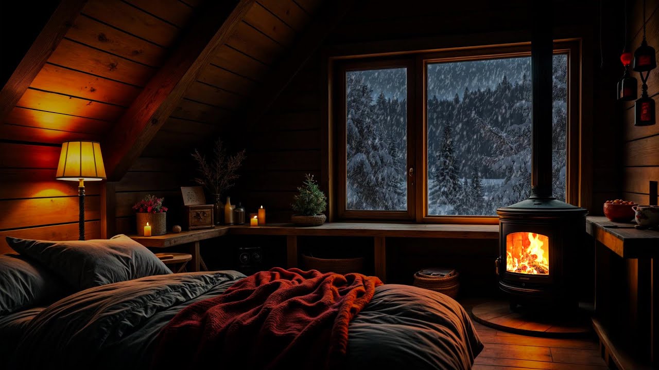Relaxing Winter Bedroom Fireplace Sounds | Cozy Cabin Ambience for Deep Sleep, Study & Stress Relief