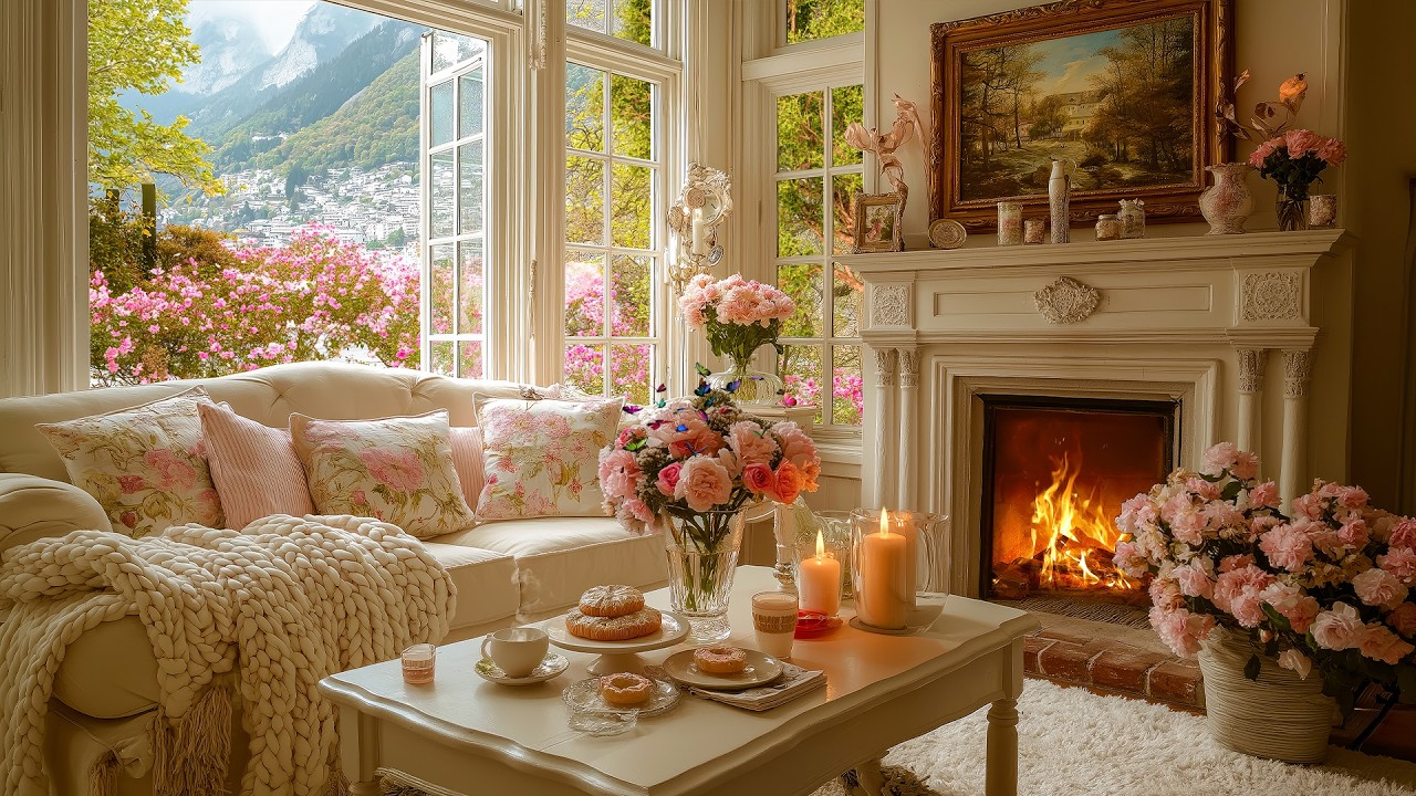 Relaxing Spring Music with Fire Sounds and Soothing Piano Melodies - Soft Music For Sleep & Focus
