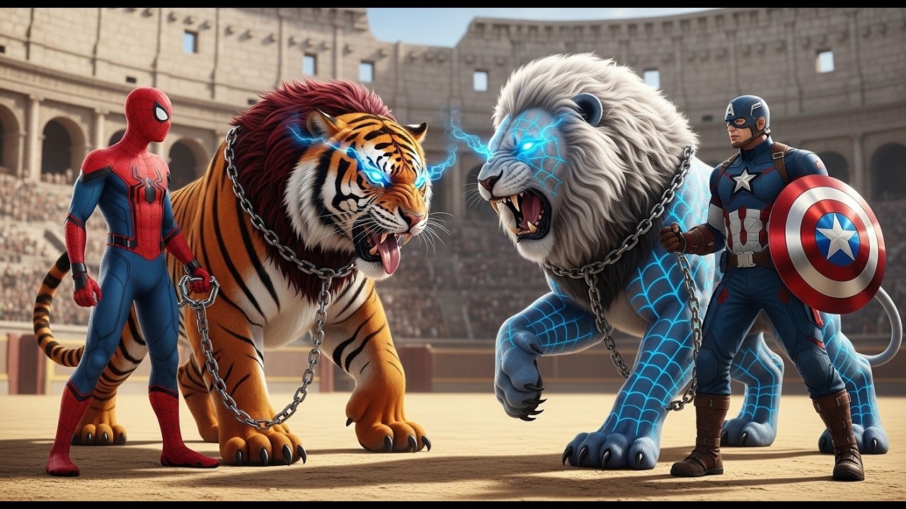 ⚔️ Ferocious SPIDER-MAN Lion fa🖤 Massive Captain America: in a brutal Ultimate Wild Animal Fight 🌴🦁|