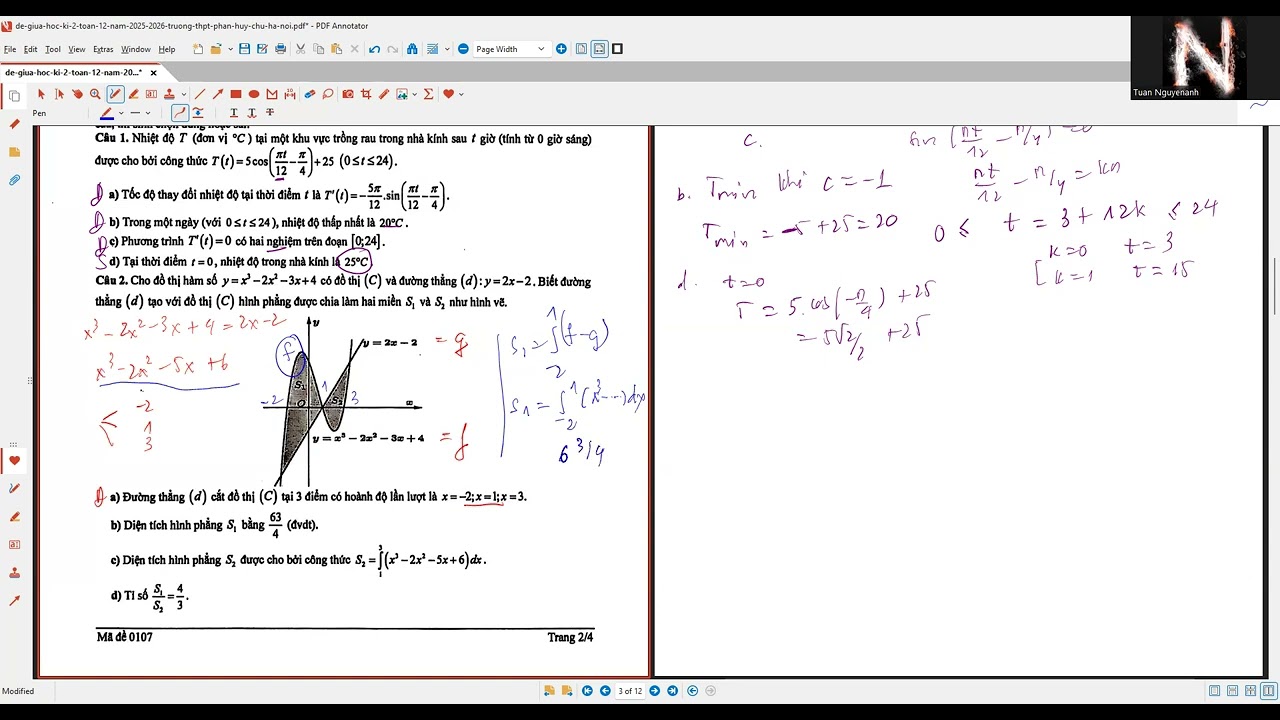Đề GIữa kì 2 môn Toán lớp 12 TRường Phan huy CHú _ Sở HÀ Nội