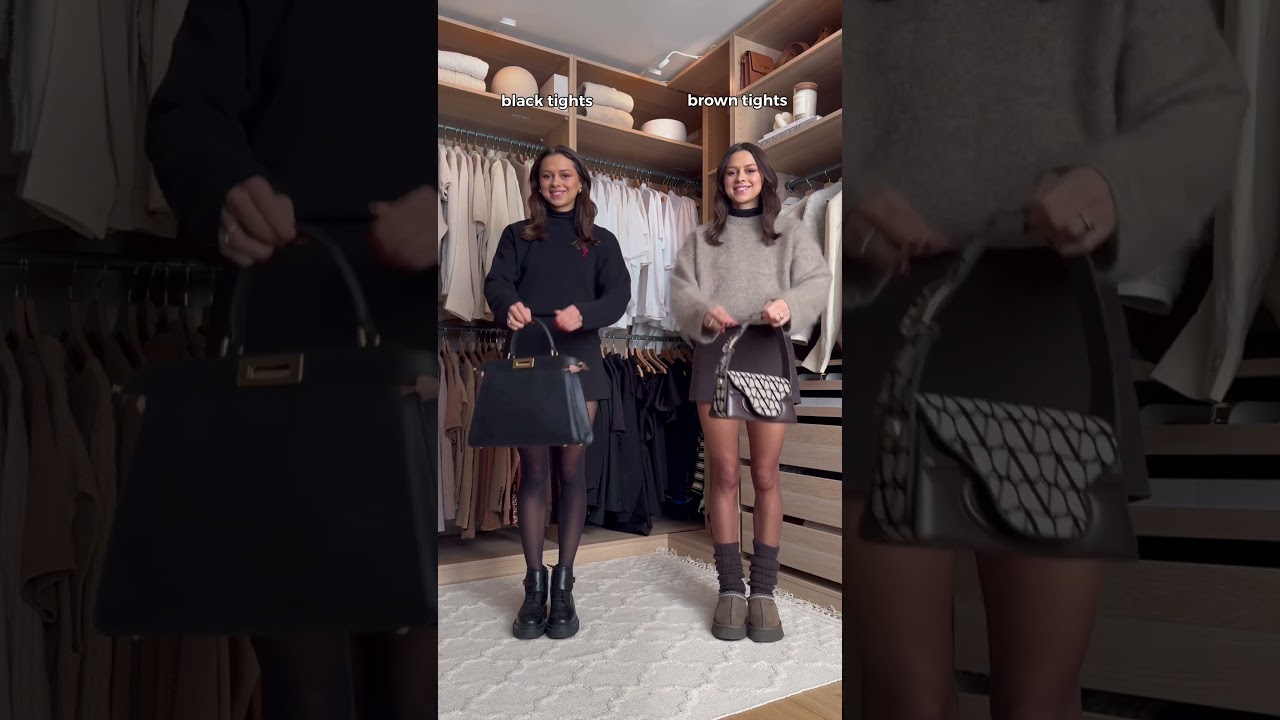 Black 🖤 vs brown 🤎 tights? Subscribe for #fashion #shorts