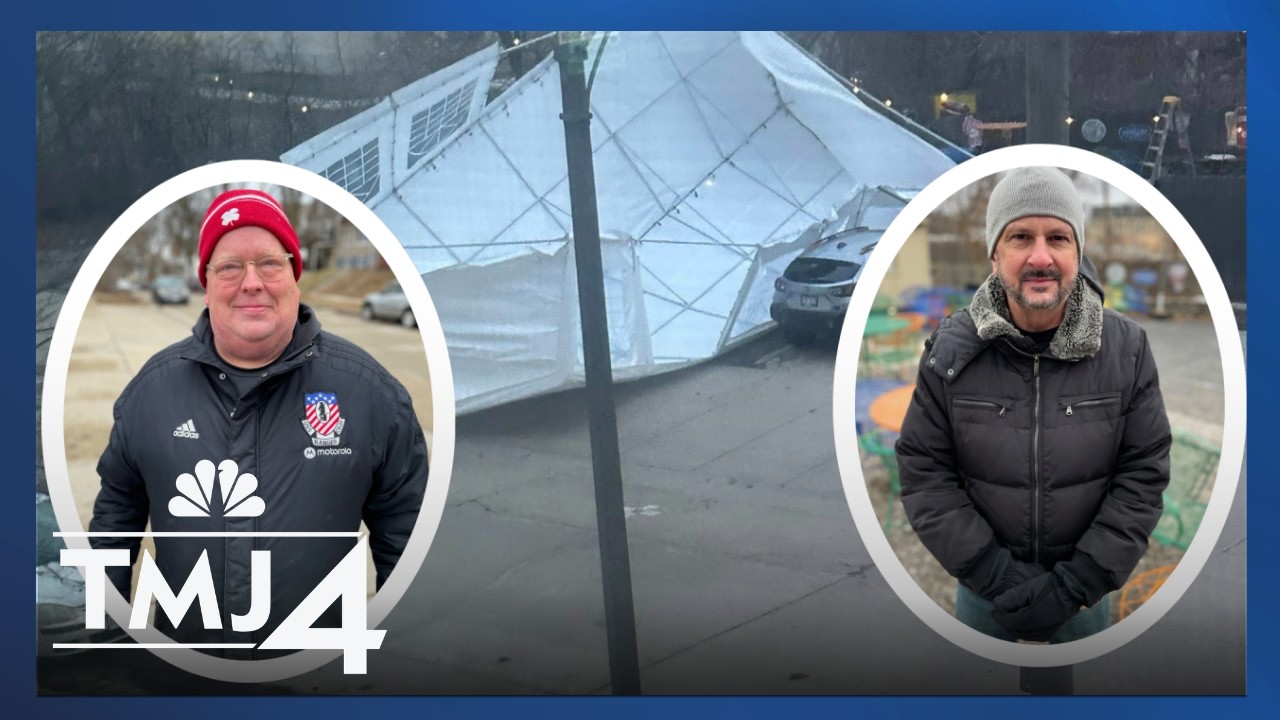 Сильный ветер разрушил шатер паба Champion's Pub за несколько дней до празднования 70-летия Дня С...