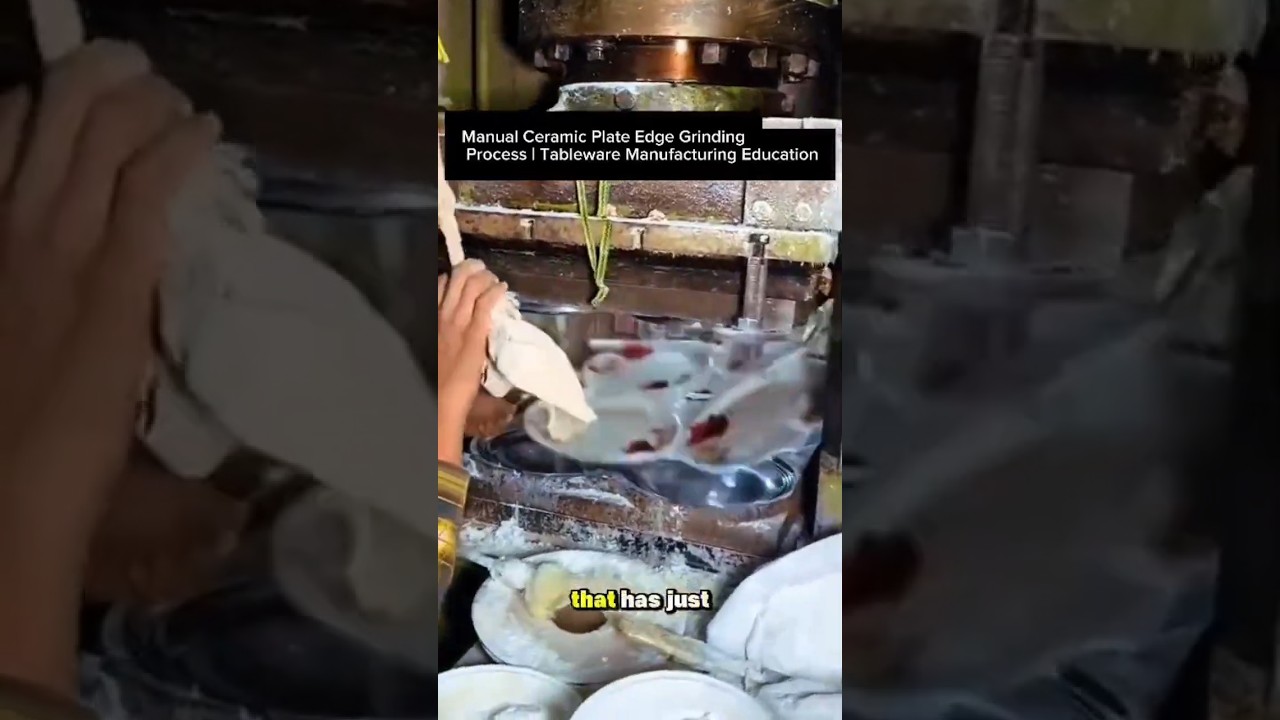 Manual Ceramic Plate Edge Grinding Process | Tableware Manufacturing Education.