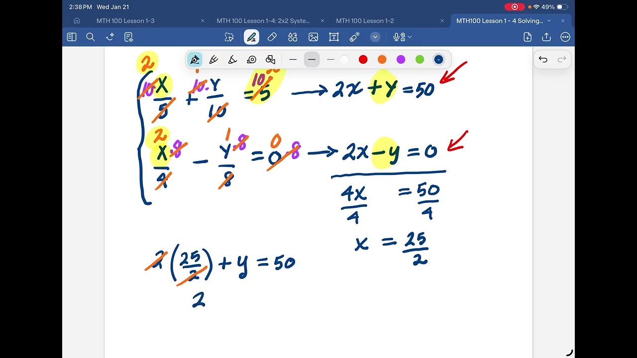 Solving 2x2 Systems that Involve Fractions