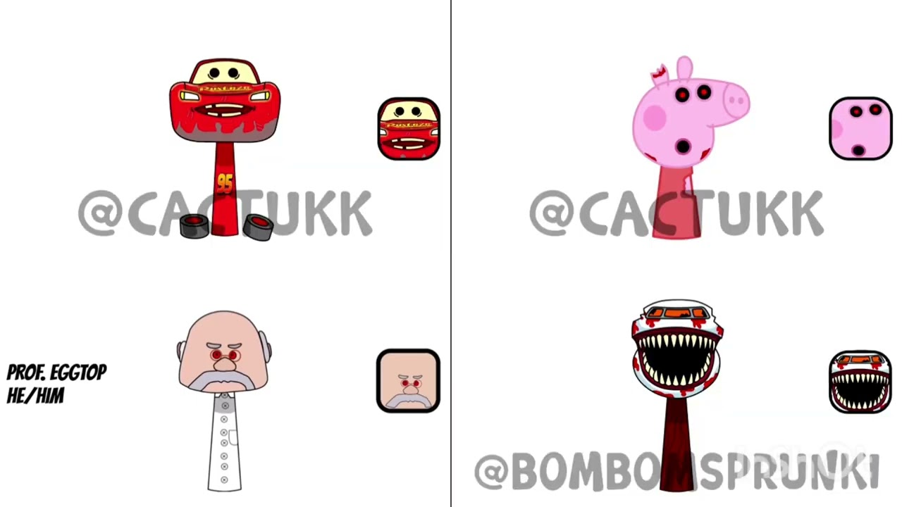 My sprunki oc Cactuk Vs Prof. Eggtop Vs Bombomsprunki Quadparison 15