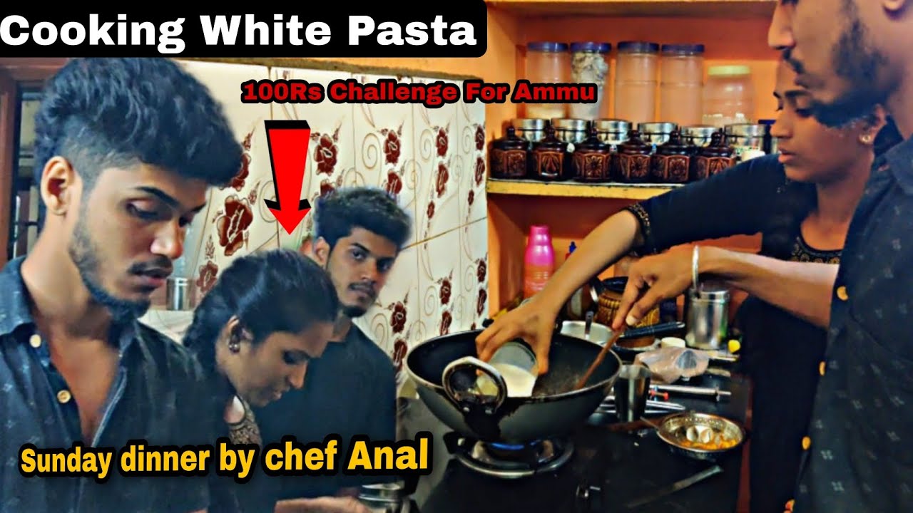 Cooking White Pasta 🍝 Sunday Dinner by chef Anal 🤣 100Rs Challenge for Sister 😆 #February122023