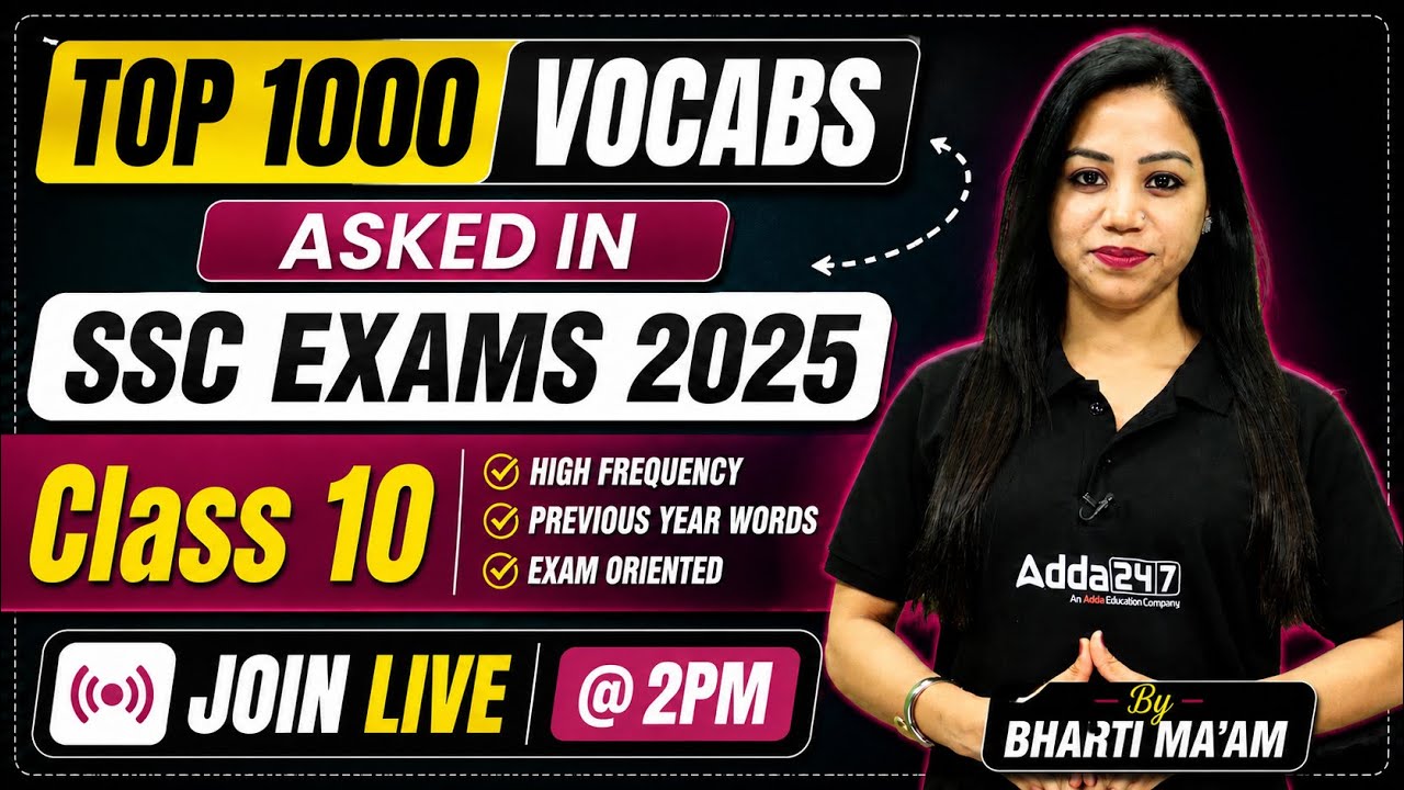 SSC CGL English Classes 2026 | Vocab Top 1000 PYQs #10 | English for SSC CGL, CHSL, CPO | Bharti Mam