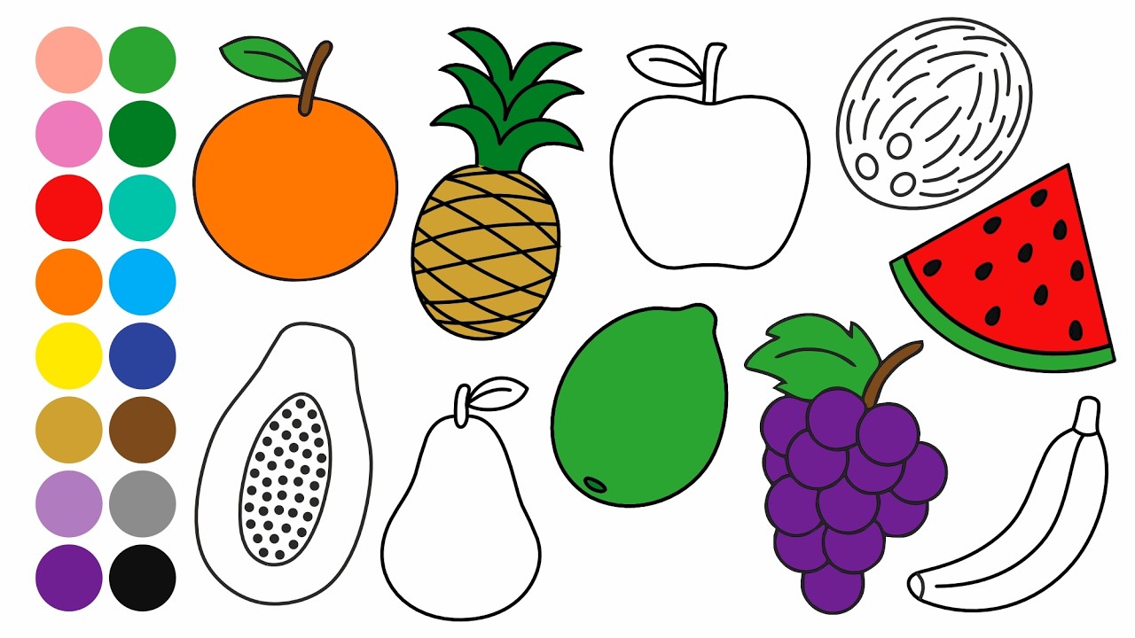 FRUTAS  - Aprender a dibujar y colorear para niños pequeños - Dibujos para niños