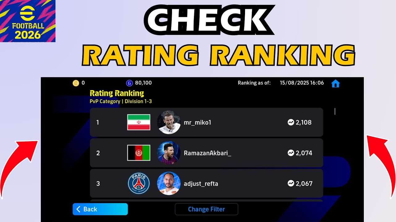 eFootball 2026 Mobile How to Check Player Rating Ranking