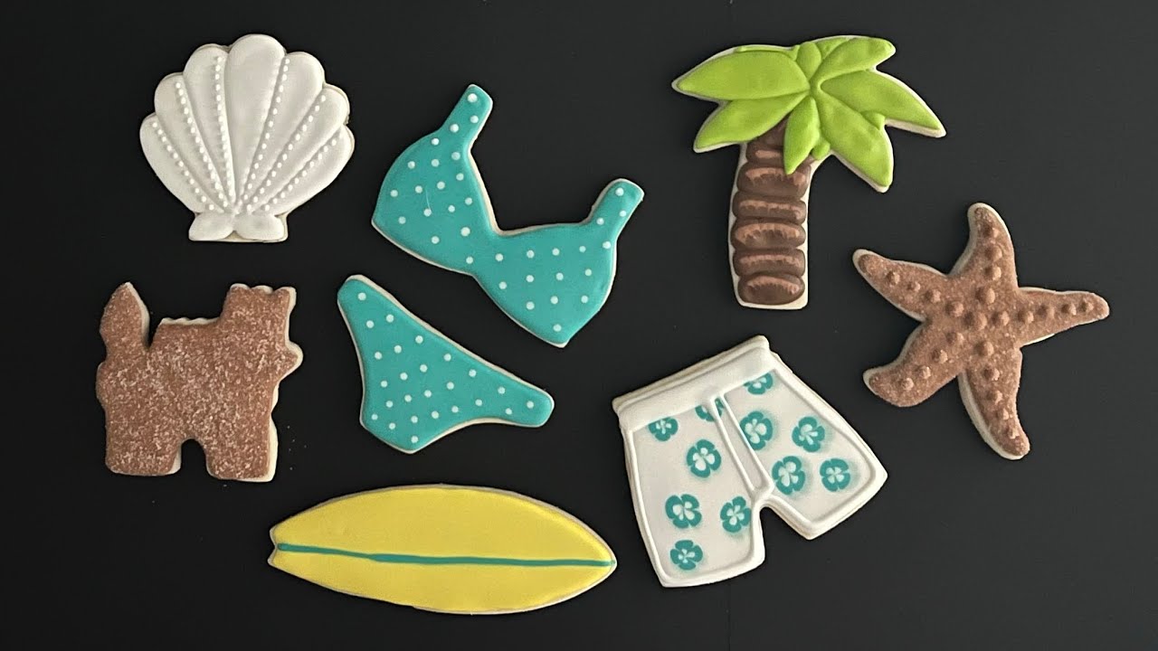 Summertime Beach, Bikini and Surfing Royal Icing Decorated Sugar Cookies