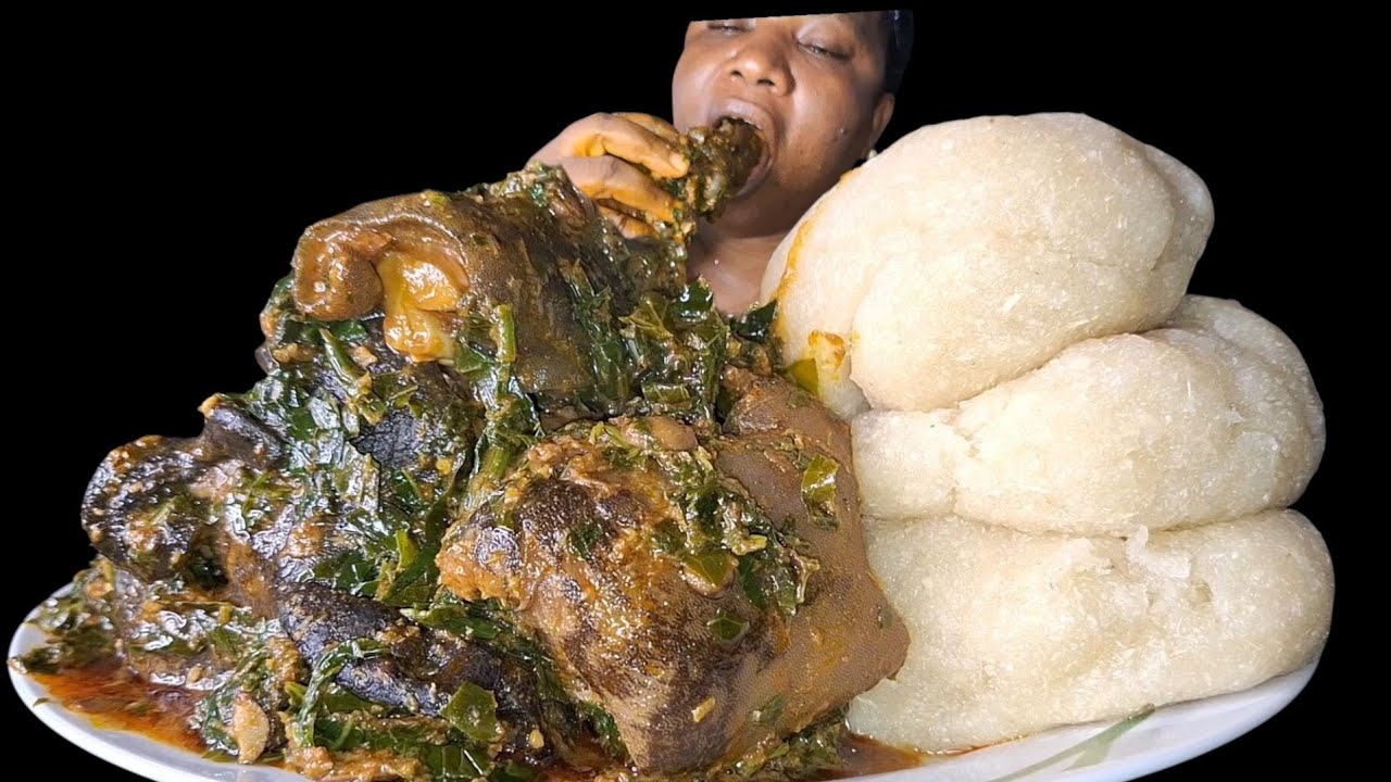 Nigeria food ASMR mukbang fufu with vegetable soup 