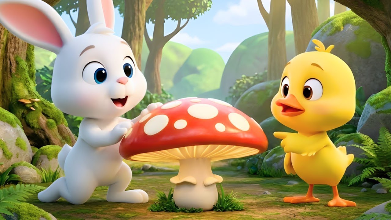 Happy Hop Garden - Hop and Quack Discover a Small Red Mushroom in the Sunny Forest ! | 3D animation