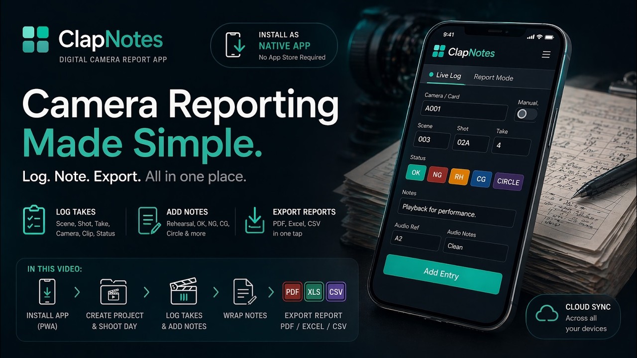 How to Fill a Camera Report - Digital Shot Logging for Film Sets | ClapNotes Tutorial