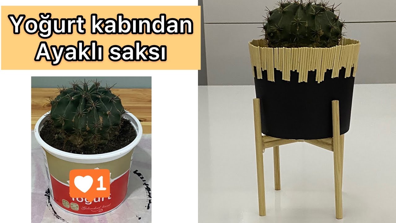 Yoğurt kabından saksı yaptım💯vidasız geri dönüşüm çalışmam💯saksı fikiri 💡
