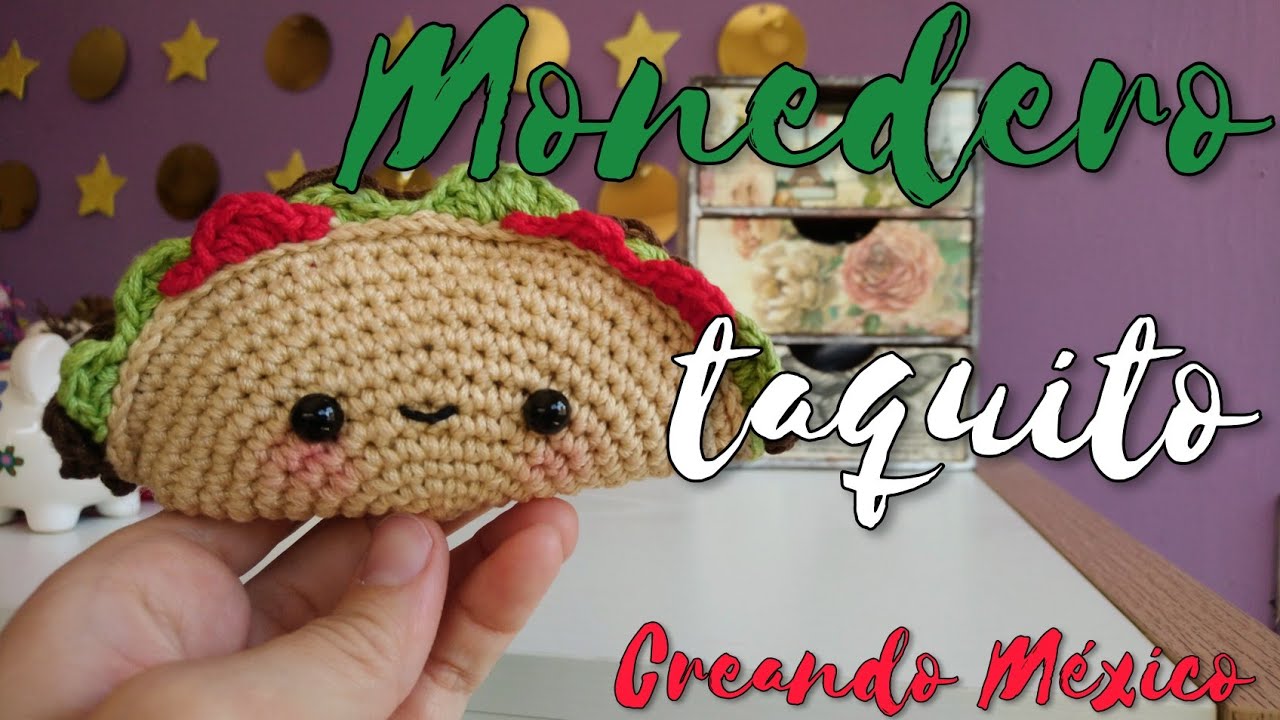 Tutorial Monedero Taquito Tejido a Crochet / Cómo hacer monedero taco mexicano amigurumi paso a paso