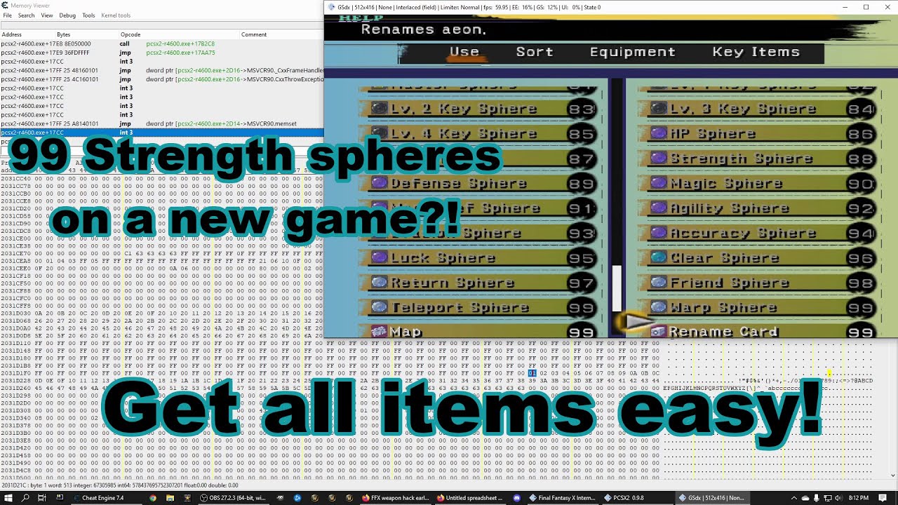 FFX Items hack early game (Cheat Engine)