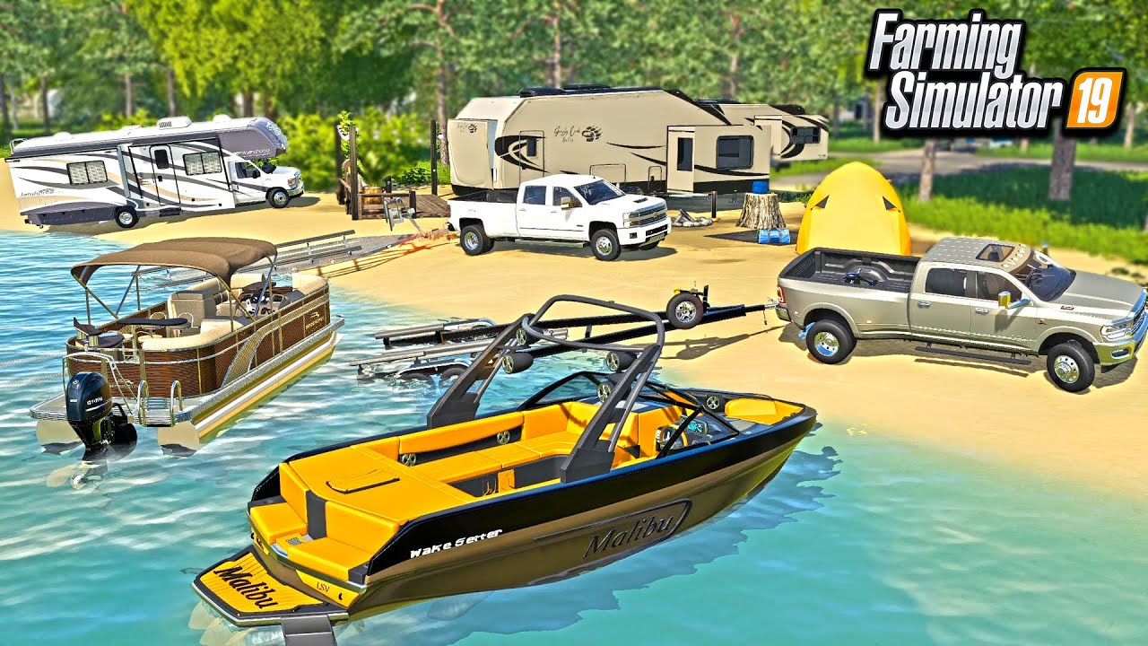 MEMORIAL DAY BOATING & CAMPING! (INSANE MALIBU BOAT!) | FARMING SIMULATOR 2019