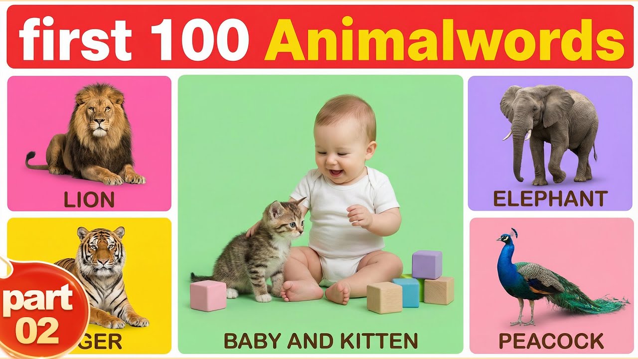 First 100 Animal Words for Toddlers 🦁🐘 | Learn Wild & Forest Animals | Baby & Kids Learning