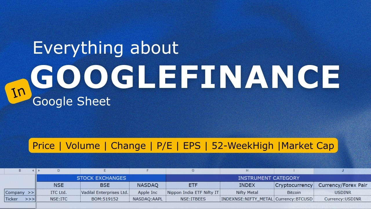 GOOGLEFINANCE Function Complete Tutorial 2026✅ Stocks, ETF, Index, Forex, Mutual Fund