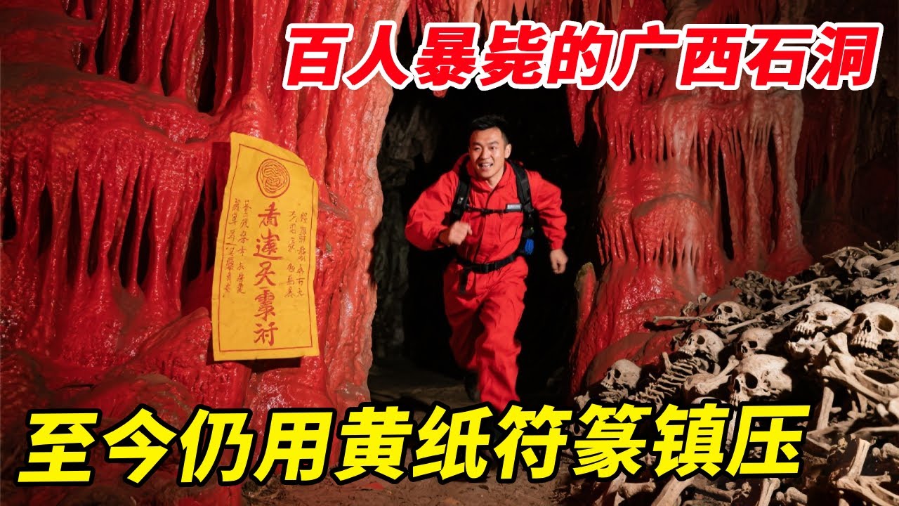 明清时期百人暴毙的广西石洞，形成朱砂红般的钟乳石，洞口至今仍用黄纸符篆镇压【户外小北哥】