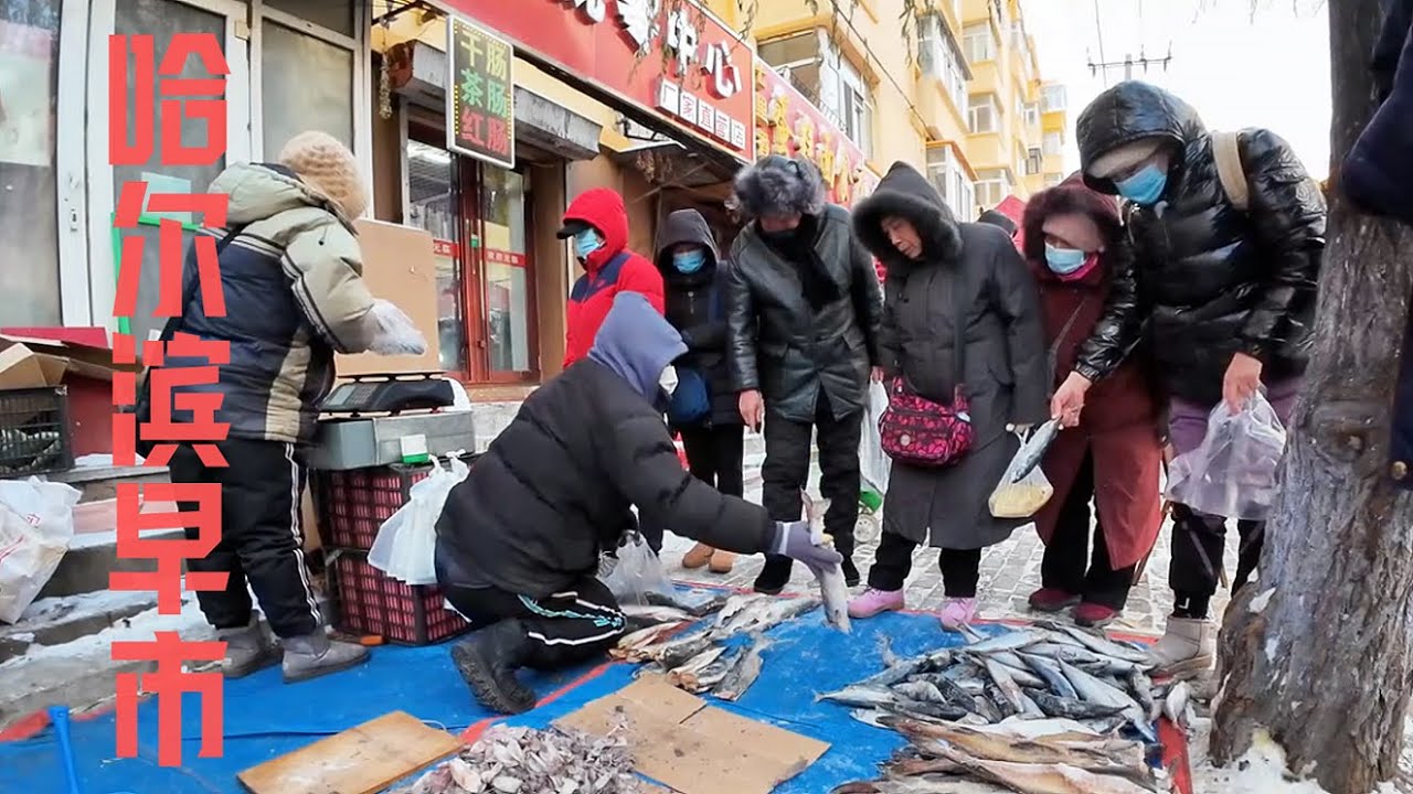 哈尔滨永和街早市  叫卖声 还价声 咔咔的剁排骨声 滋滋的煎蛋堡声 点着嘎斯灯卖香蕉 清早的街市上居民们来来往往 充满了热腾腾的烟火气 五合面饼子 玉米小豆饼 大果子 粘豆包 大嘎牙子 东北林蛙