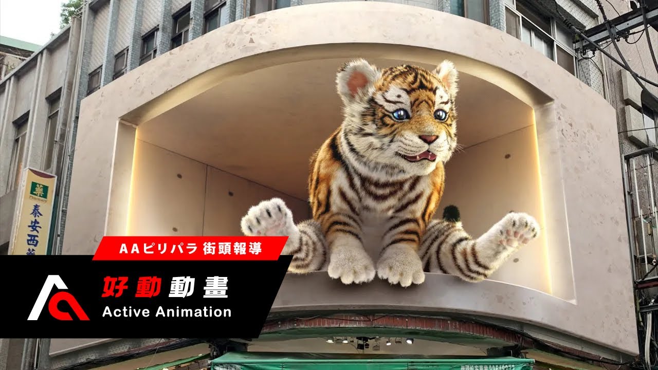 【AAピリパラ街頭報導】台北士林夜市現蹤「士林萌虎」！超逼真裸視3D萌翻群眾！Naked-Eye 3D｜好動動畫｜Aa｜Active animation
