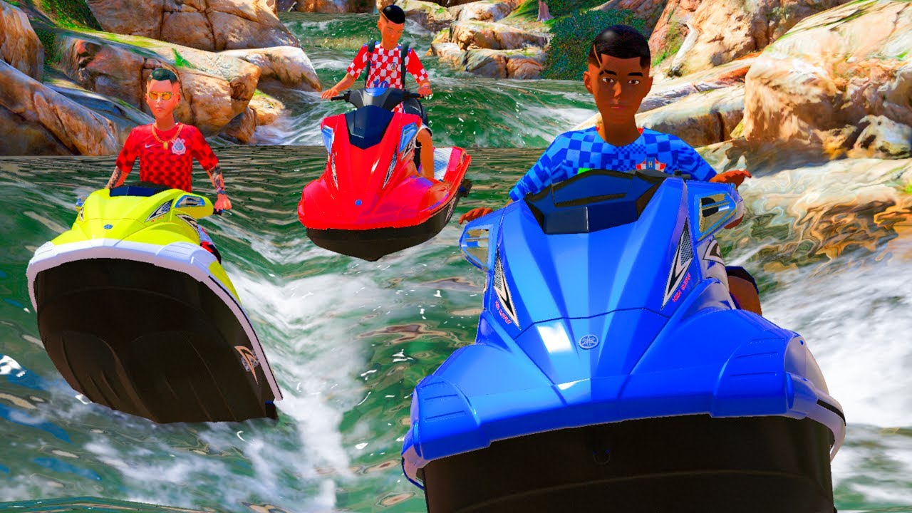 GTA 5 VIDA REAL: LEVEI MEUS AMIGOS PARA ANDAR DE JETSKI NA CACHOEIRA