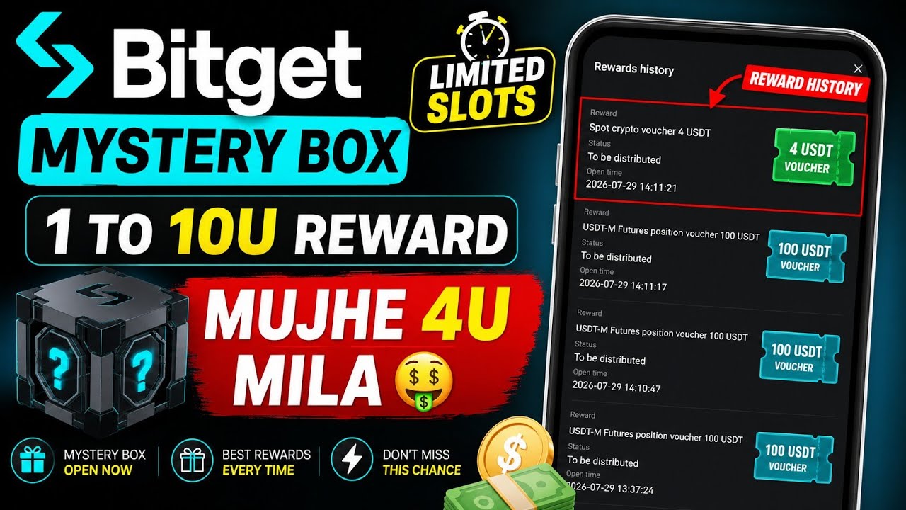 Bitget Mystery Box 🎁 | 1&ndash;10U Reward | Mujhe 4U Mila 😱🔥 | Limited Slots | Complete Guide