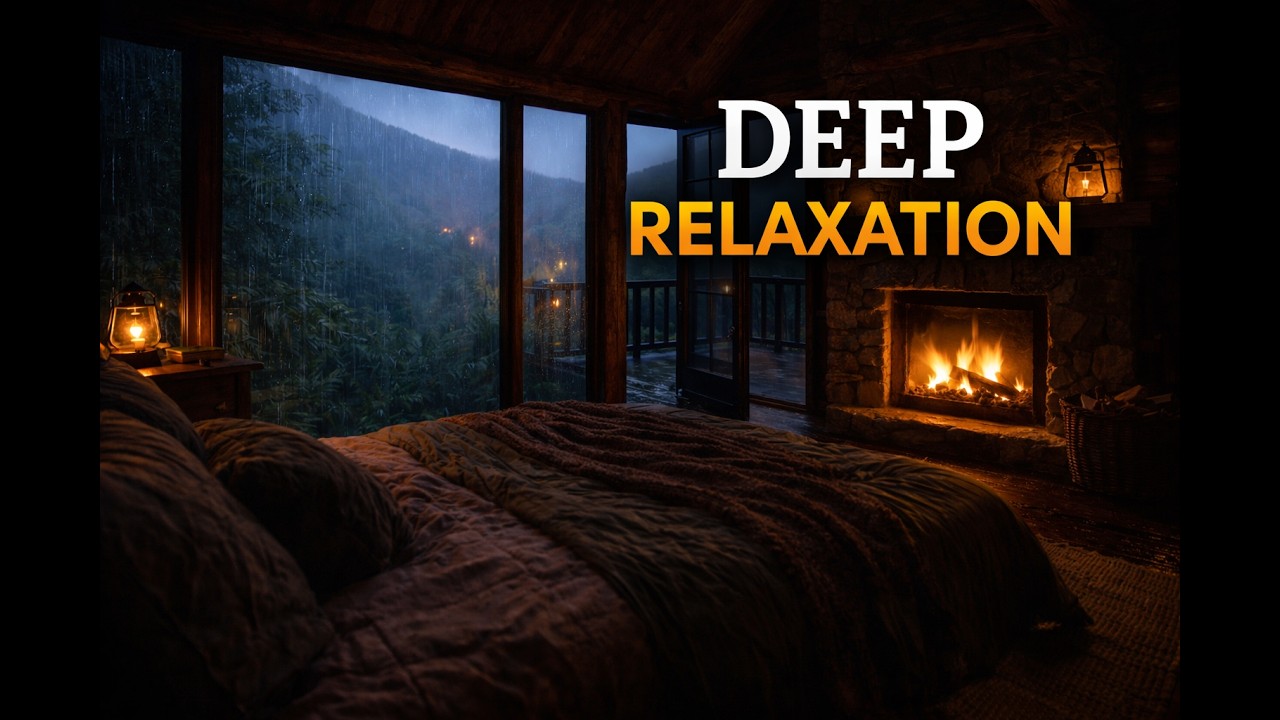 Rain and Thunder Sounds 🌧️ Cozy Cabin Fireplace for Deep Relaxation | Stress Relief
