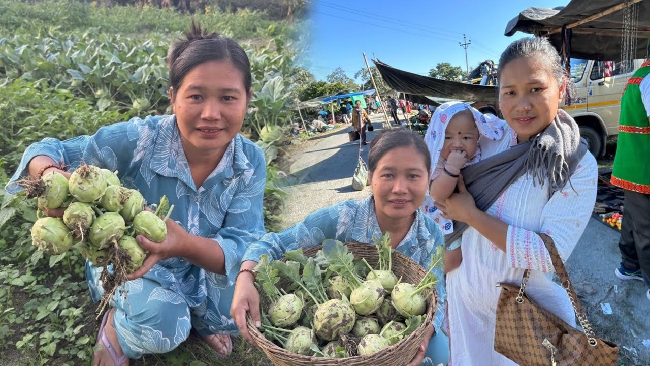 Went to Market with Daughter | Collecting Knol knol from farm